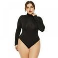 thumbnail image 1 of Xmarks Women's Plus Size Zipper Long Sleeve Bodysuits Basic Leotard Black(Turtleneck), 1 of 1