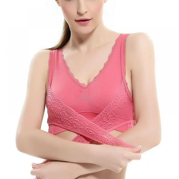 Xmarks Women's Seamless Comfortable Sports Bras, Removable Pad Tank Top, Lace Front Cross Side Buckle