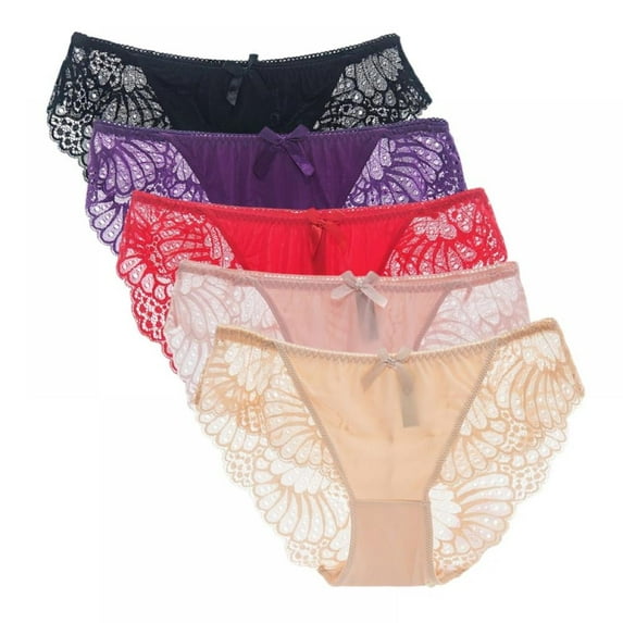 Xmarks Women's Sexy Underwear 5 Packs Lace Panties Low Waisted Plus Size Ladies Brief M-3XL
