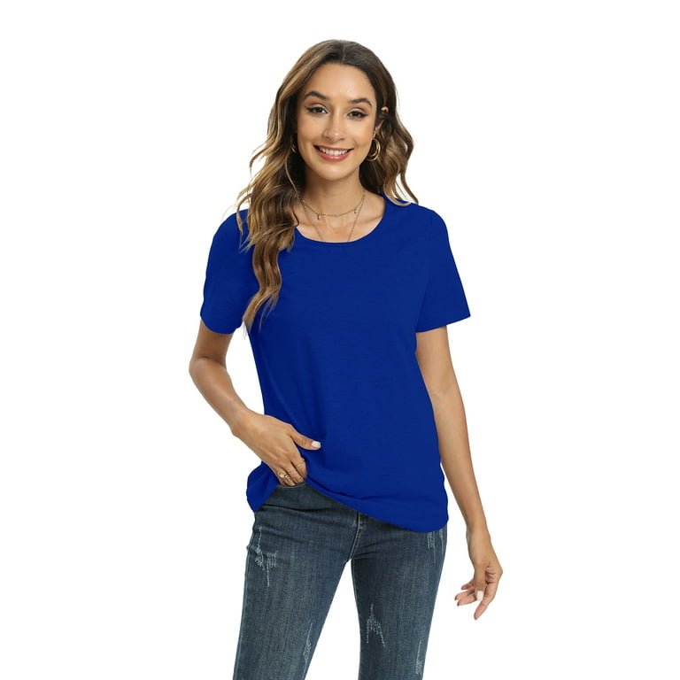 Xmarks Women's Short Sleeve Shirts Solid Color Casual Loose Fit