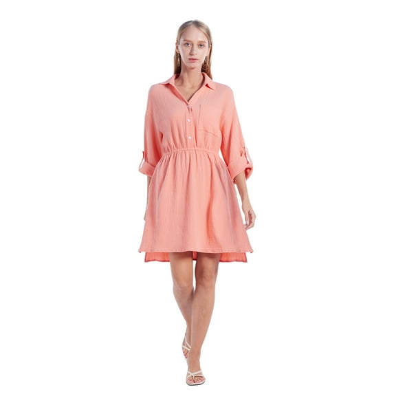 Xmarks Women's Short Sleeve Solid Color Button Down Shirt Dress US 6-14
