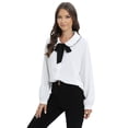 thumbnail image 1 of Xmarks Women's Solid Print Elegant Bow Tie Neck Long Sleeve Work Office Blouse Top White XL, 1 of 13