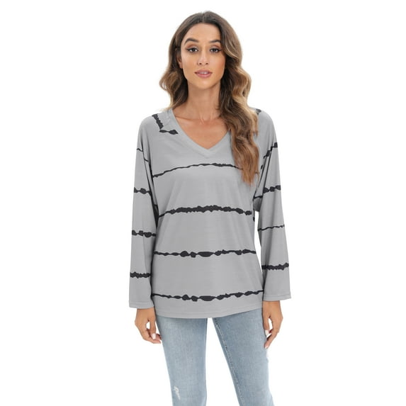 Xmarks Women's Striped T-Shirt Color Block Long Raglan Sleeve V Neck Baseball Tee Shirt Top
