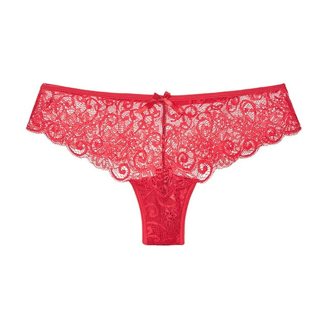 Xmarks Women's Transparent Full Lace Hollow Out Traceless Breathable Briefs Soft Charming G-string Low Rise Thong(1-Packs)