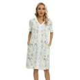 thumbnail image 1 of Xmarks Women's V Neck Nightgown Printed Short Sleeve Comfy Sleep Nightshirt Pajama Dress With Pocket Beige US 6-14, 1 of 6