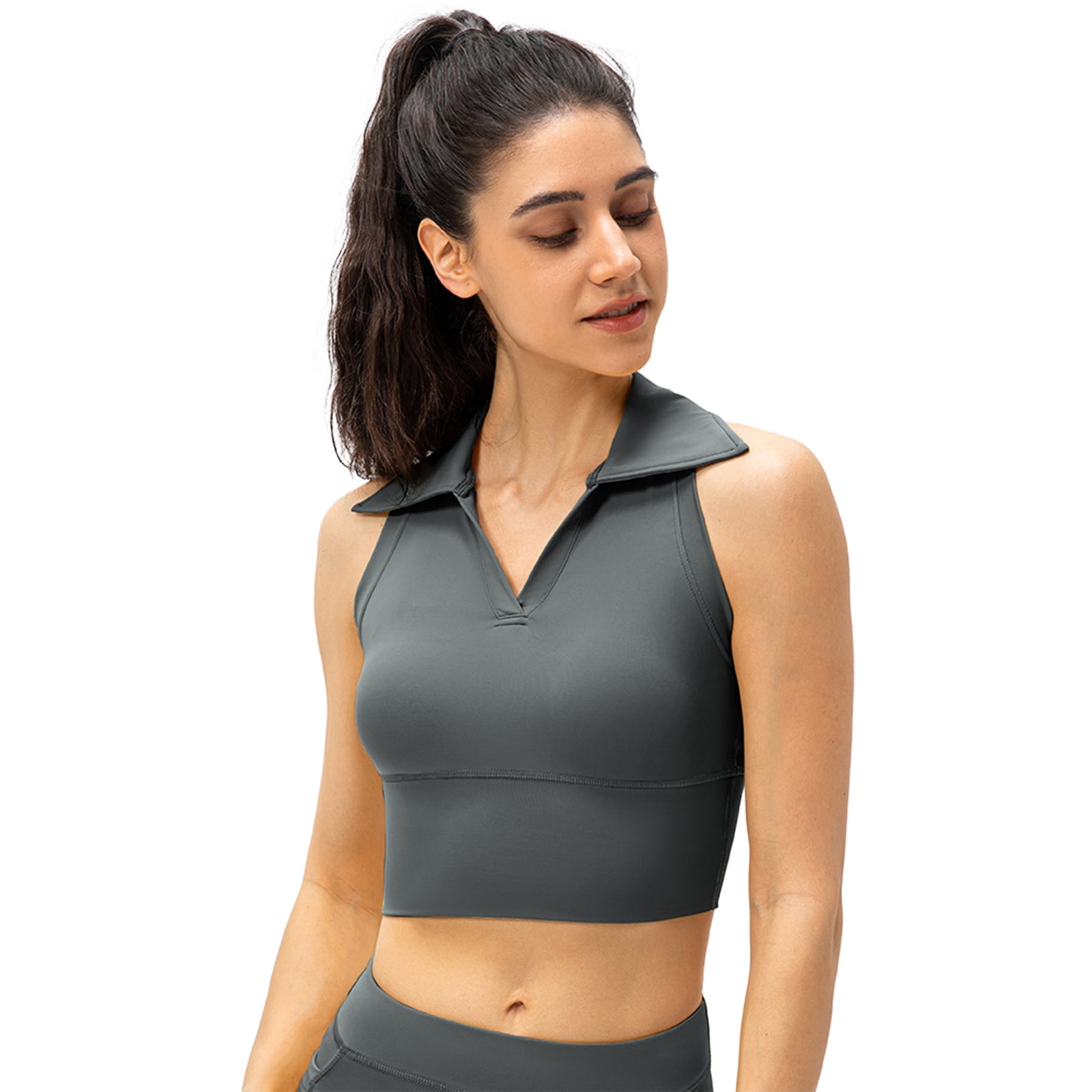 Xmarks Womens Workout Cropped Tank Top V Neck Athletic Crop Top Lapel 2917