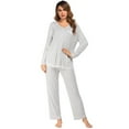 thumbnail image 1 of Xmarks Womens 2 piece Long Sleeve Button Down Pajama Set Casual Solid Color V Neck Tops and Elastic Waist Drawstring Pant, 1 of 6