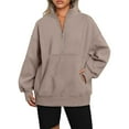 thumbnail image 1 of Xmarks Womens Half Zip Sweatshirt Oversized Long Sleeve Collar Drop Shoulder Solid 1/4 Zipper Pullover Jacket with Pockets S-XL, 1 of 3