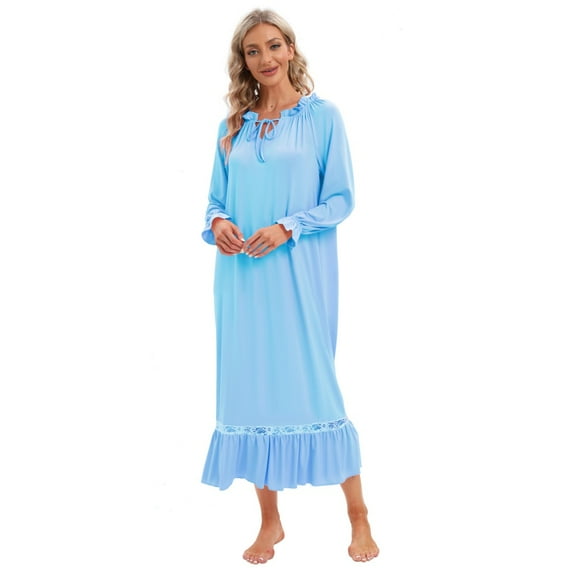Xmarks Womens' Long Sleeve Nightgown Nightshirt Ladies Victorian Sleepwear Dress Gown Pajamas Lounger