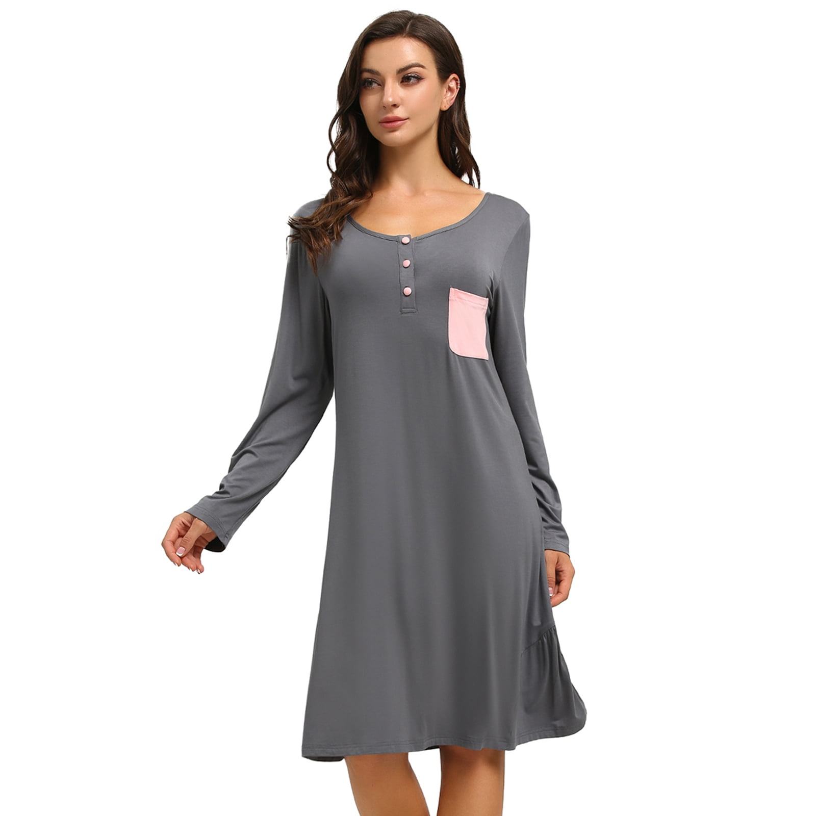 AmeIAEA Nightgowns For WomenShort Sleeve Lace Nightshirt V Neck Print Sleepwear Night Dress