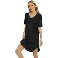thumbnail image 1 of Xmarks Womens Nightgowns Short Sleeve Nightshirt V Neck Sleep Shirt Comfy Nightdress Black US 14, 1 of 6