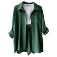 thumbnail image 1 of Xmarks Womens Oversized Button Down Shirts Long Sleeve Stylish V Neck Blouses Tops Blouse Textured Shirt Dark Green M-2XL, 1 of 4