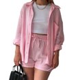 thumbnail image 1 of Xmarks Womens Oversized Button Down Shirts Long Sleeve Stylish V Neck Blouses Tops Blouse Textured Shirt Pink M-2XL, 1 of 1