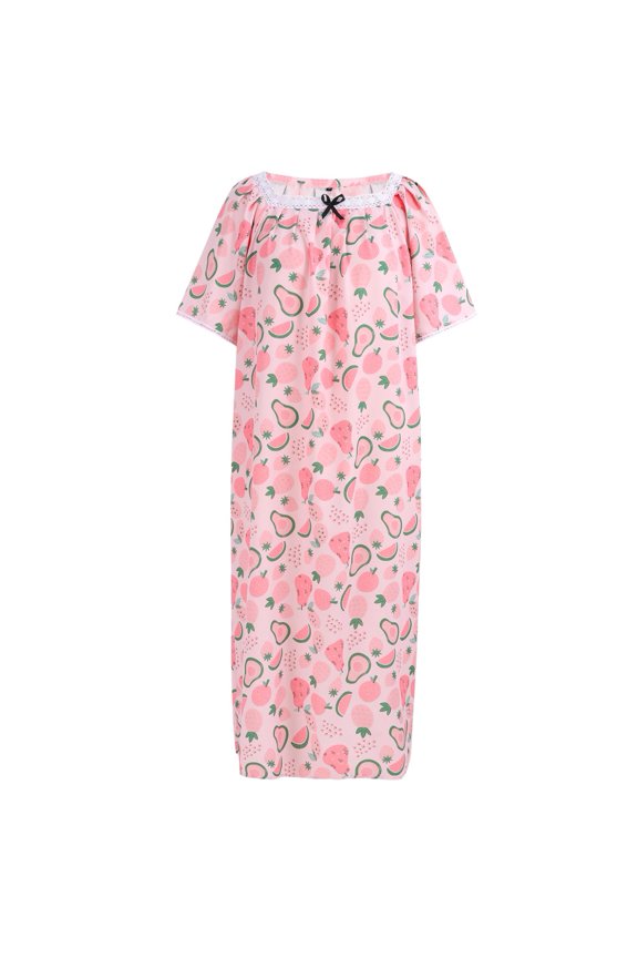 Womens Round Neck Nightgowns, Short Sleeve Sleepwear, Over Knee Length