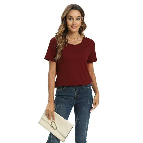 Xmarks Womens T shirts O Neck Short Sleeve Tops Tee Solid Color Blouse Red S
