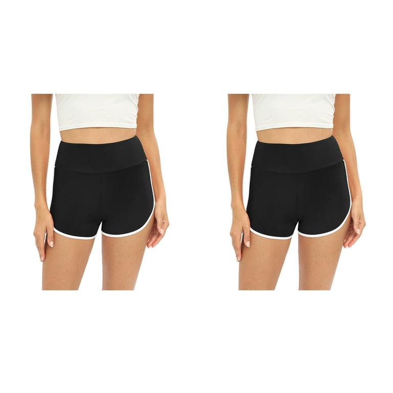 Xmarks Womens Workout Gym Shorts Quick-Dry Athletic Shorts Sports Elastic  Waist Running Shorts Plus-Size Black+Black S-4XL 