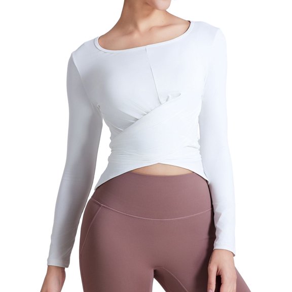 Xmarks Workout Tops for Women Cross Wrap Slim Fit Running Yoga Sports Crop Tops Long Sleeve Athletic T Shirt Casual Going Out Tops, S-XL