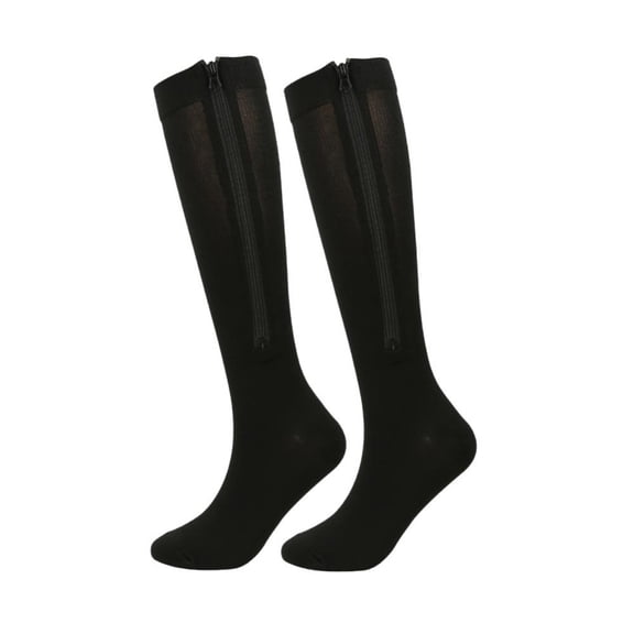Xmarks Zip Compression Socks for Men&Women Closed Toe with Zipper Stocking Wide Calf Knee Length Easy on off Black L