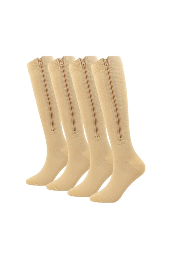 Zipper Compression Socks Men & Women - 2 Pairs Of Closed Toe Compression Socks Knee High Skin L