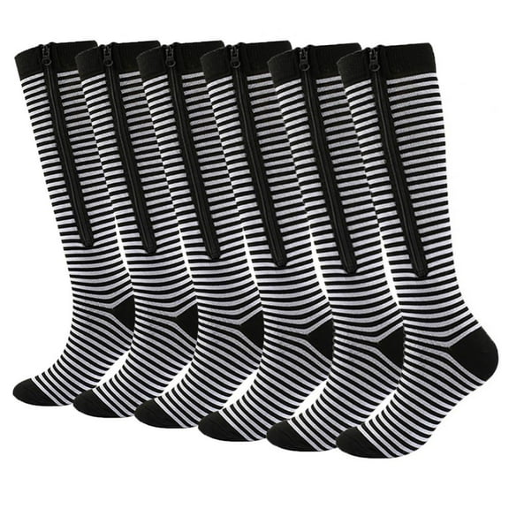 Xmarks Zipper Compression Socks Men & Women - 3 Pairs Of Closed Toe Compression Socks Knee High Gray 2XL