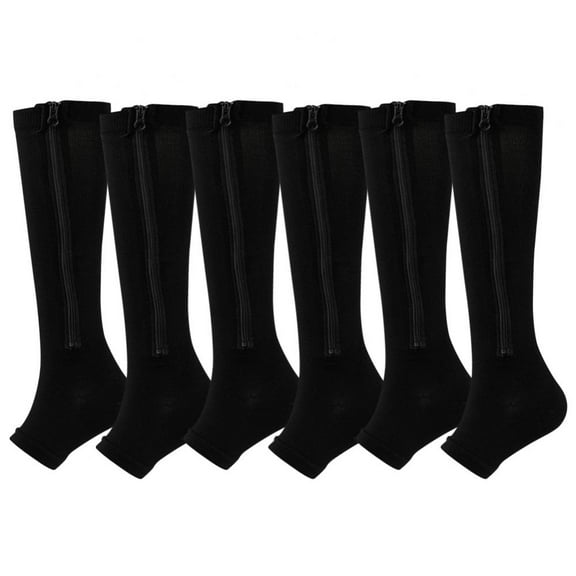 Xmarks Zipper Compression Socks for Women Men - Calf Knee High 20-30mmHg Open Toe Compression Stocking - Non-Slip Sport Runing Socks Leg Support Stocking, S-2XL/ US 5-17