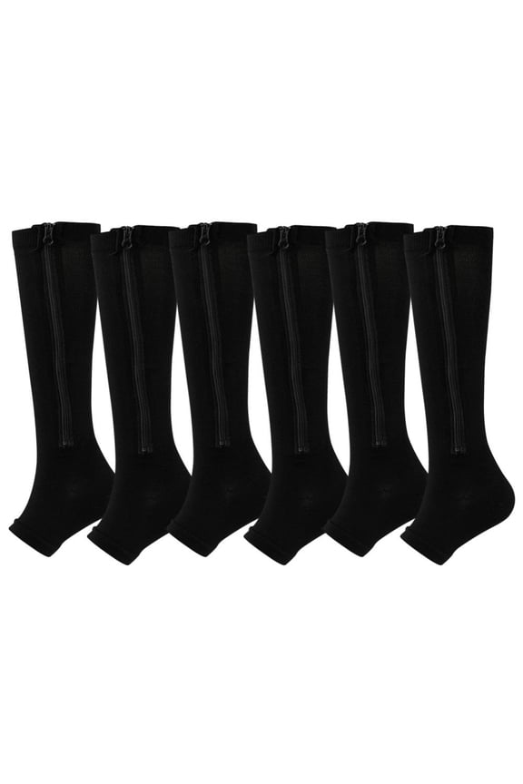 Zipper Compression Socks for Women Men - Calf Knee High 20-30mmHg Open Toe Compression Stocking - Non-Slip Sport Runing Socks Leg Support Stocking, S-2XL/ US 5-17