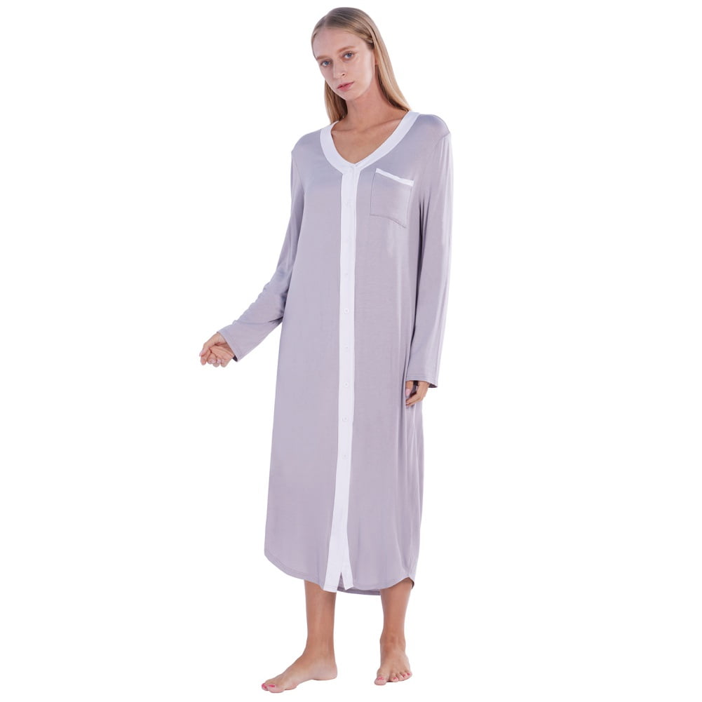 Xmarks Zipper Front Robes Long Sleeve Housecoat Long Housedress Loose