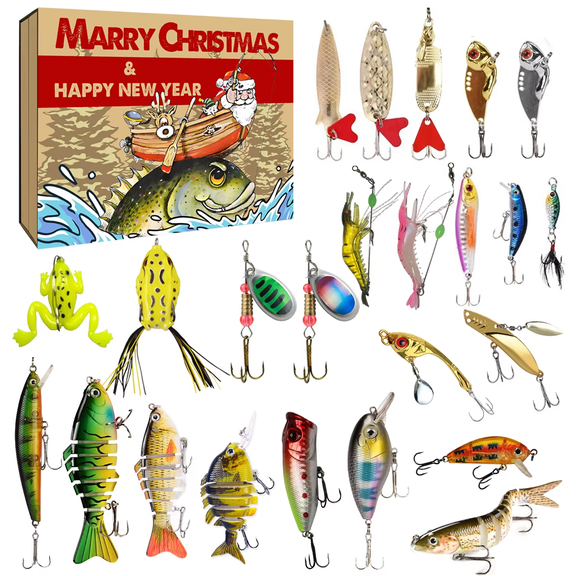 Xmas 24-Day Countdown Fish Advent Calendar Box, Festive Gift Case for Christmas Treats Mini Presents