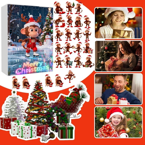 Xmas 2D Cartoon Monkey Hanging Ornament 24Pcs Cute Funny Xmas Monkey Pendant Countdown Calendar For Surprise Giving Stop Timer for Kids Cooking Timer Manual Teeth Brushing Timer for Kids Large Timer