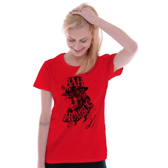 Xmas Bah Humbug Christmas Scrooge Womens Slim Fit Graphic Tee Brisco Brands S