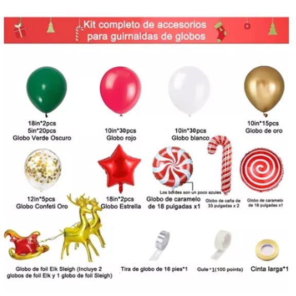Xmas Balloon Decorations Set, Reindeer  Metallic Accents, Safe, Durable Latex Balloons