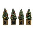 thumbnail image 1 of Xmas Block Set Bottle Brush Trees W Ornaments Small Tabletop Centerpiece Desk Shelf Mantel Fireplace Christmas Ornaments Decoration 5" H, 1 of 7