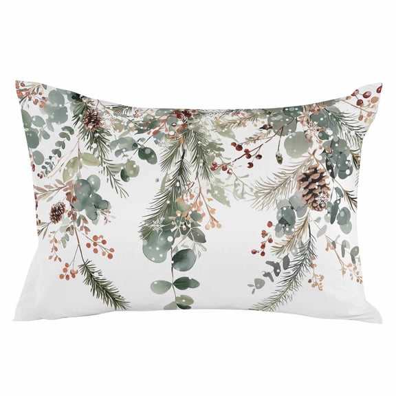 Xmas Botanical Pinecone Eucalyptus Leaves Standard Size Pillow Cover, Pillowcase Protectors with Zipper, Breathable Decorative Throw Pillow Case Cover, Pillow Shams for Couch Sofa 20x26Inch