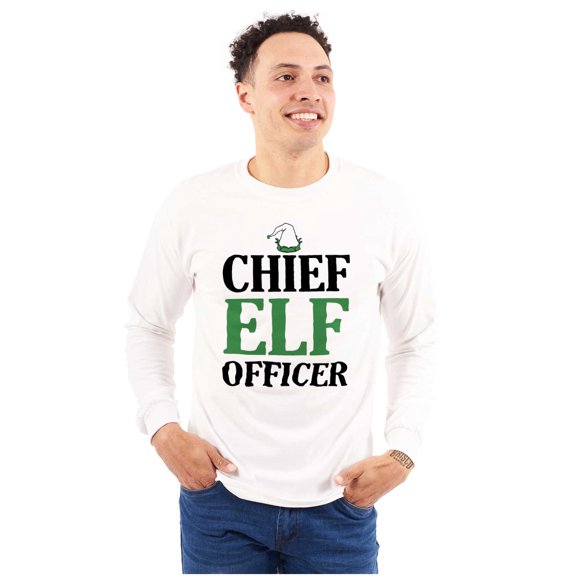 Xmas Chief Elf Officer Santa Helper Long Sleeve TShirt Men Women Brisco Brands S