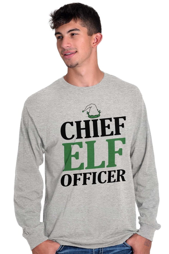 Xmas Chief Elf Officer Santa Helper Plus Size Long Sleeve Graphic Tee Shirt Brisco Brands 3X