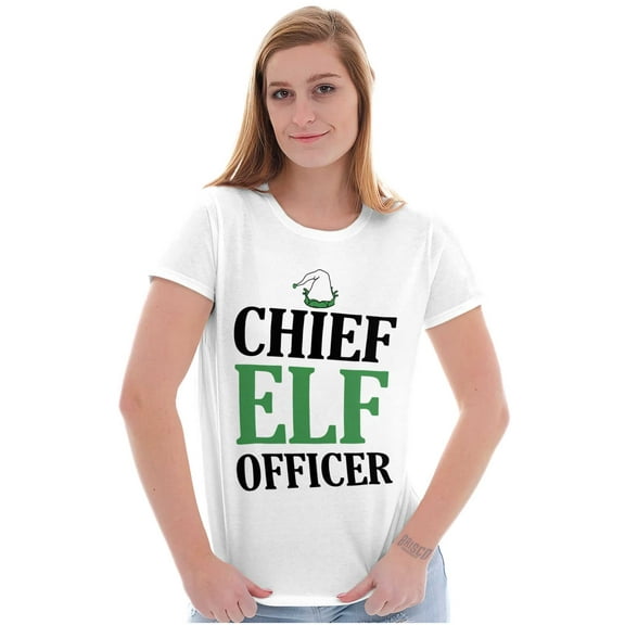Xmas Chief Elf Officer Santa Helper Womens Slim Fit Graphic Tee Brisco Brands L
