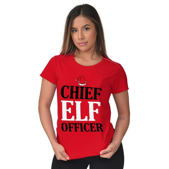 Xmas Chief Elf Officer Santa Helper Womens Slim Fit Graphic Tee Brisco Brands L