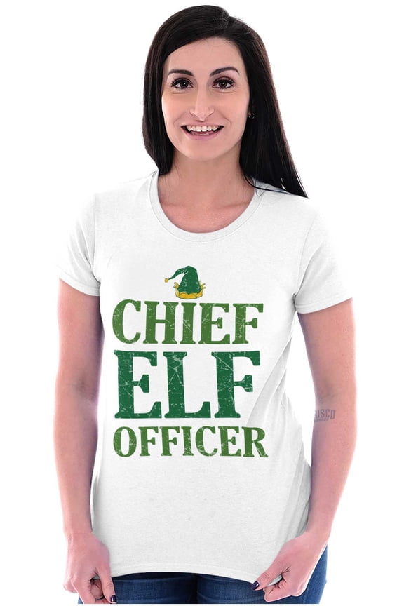 Xmas Chief Elf Officer Santa Helper Womens Slim Fit Graphic Tee Brisco Brands M
