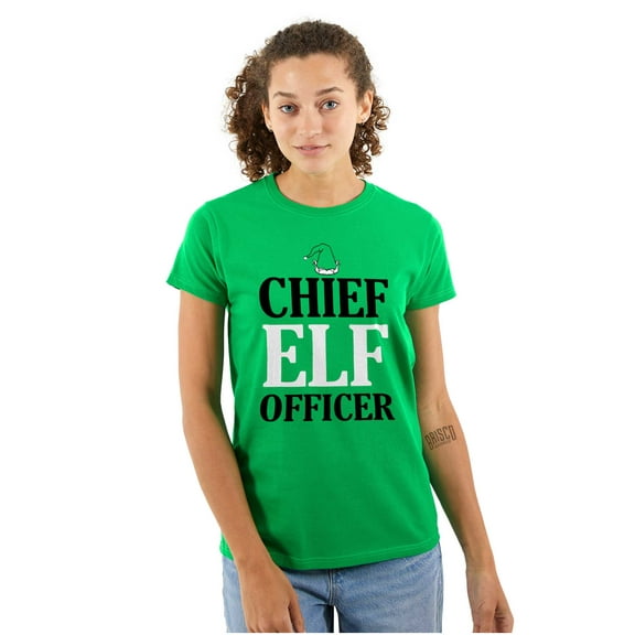 Xmas Chief Elf Officer Santa Helper Womens Slim Fit Graphic Tee Brisco Brands S