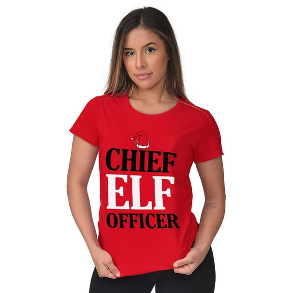 Xmas Chief Elf Officer Santa Helper Womens Slim Fit Graphic Tee Brisco Brands S