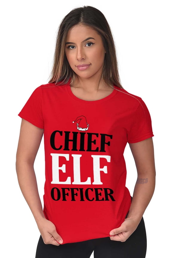 Xmas Chief Elf Officer Santa Helper Womens Slim Fit Graphic Tee Brisco Brands S