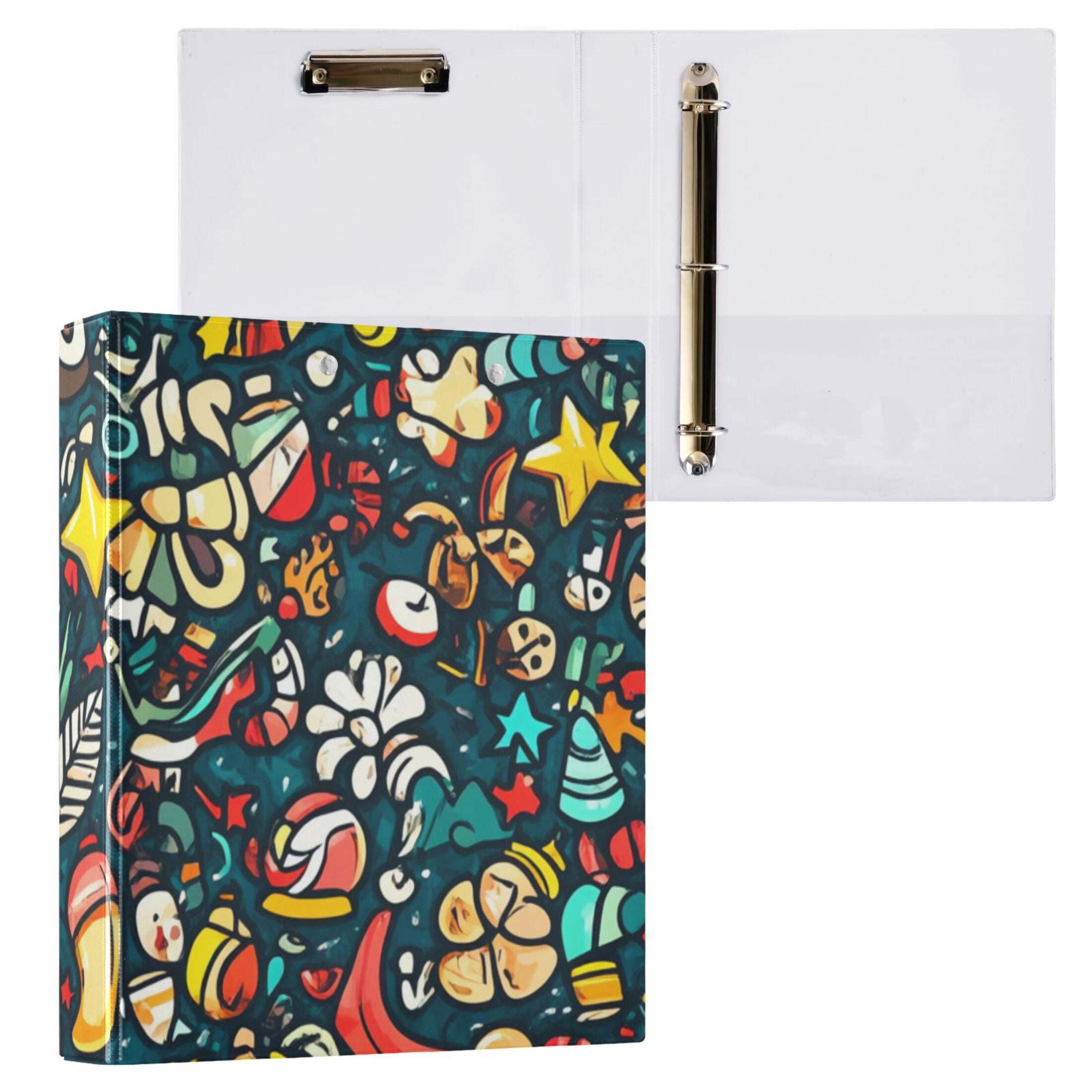 Xmas Christmas 3 Ring Binders 1.5 inch Hardcover File Folders with Interior Pockets A4 Size Organizer for School Office Hospital