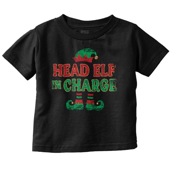 Xmas Christmas Head Elf In Charge Toddler Baby Graphic T Shirt Brisco Brands 6M