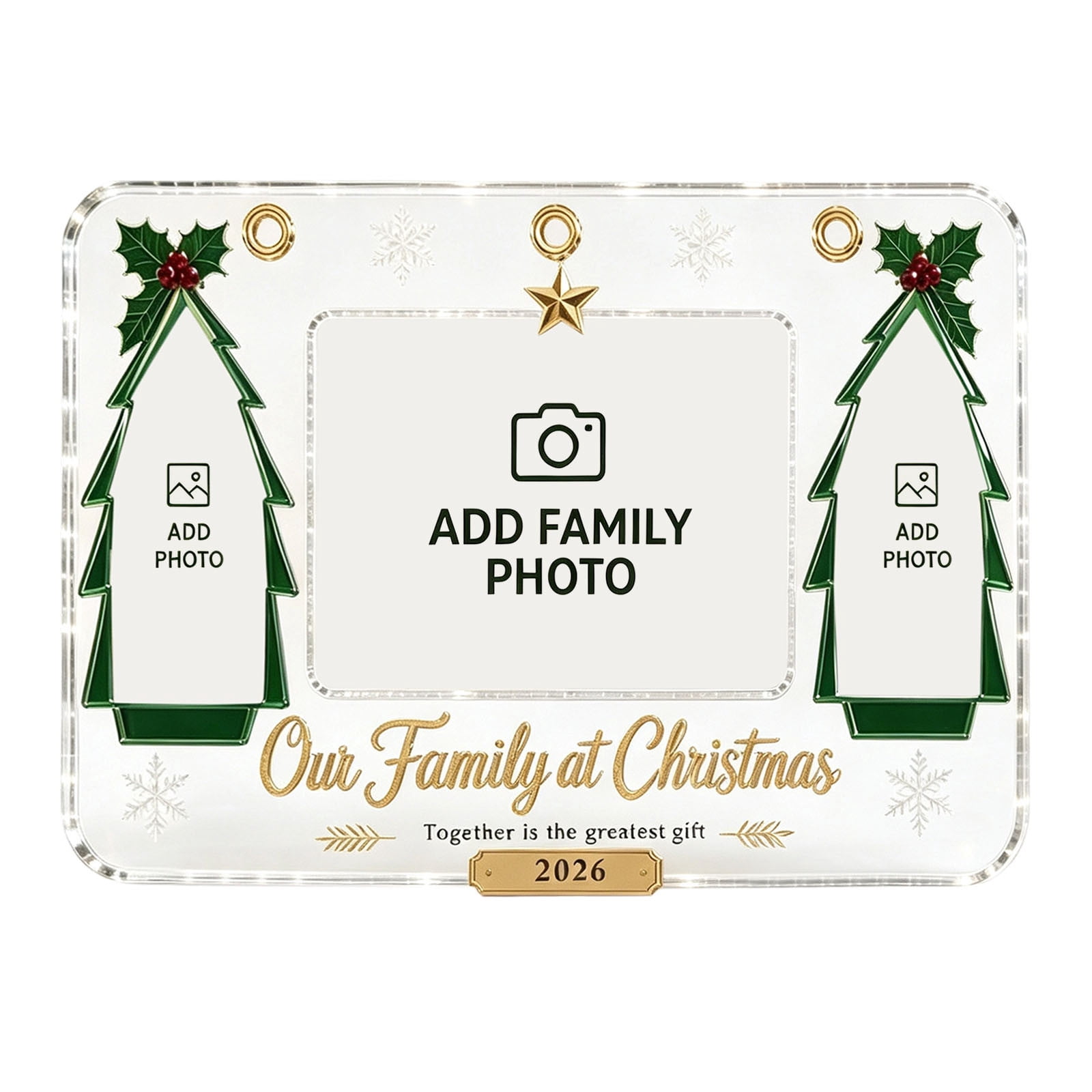 Cocktailes Reception Frame Xmas Clear Acrylic Holly Photo Frame, 11.81in, Candle Display, Holiday ...