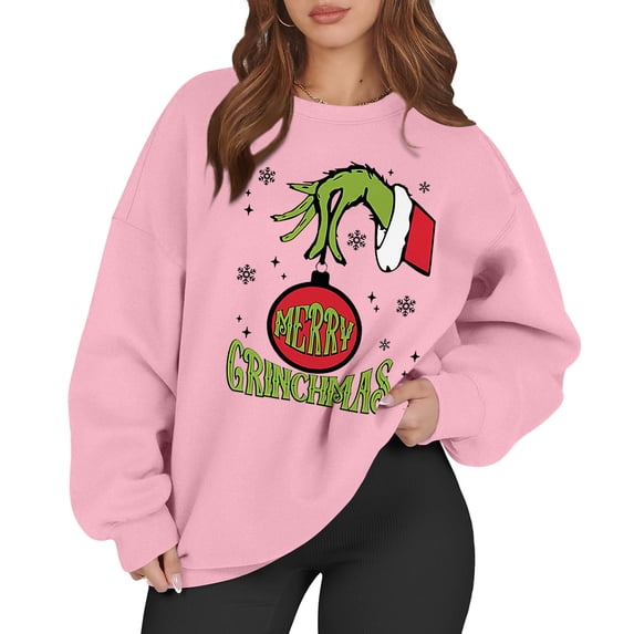 Xmas Crewneck Pullover Merry Christmas Womens Sweatshirt Long Sleeve Funny Cute A-Pink 3XL