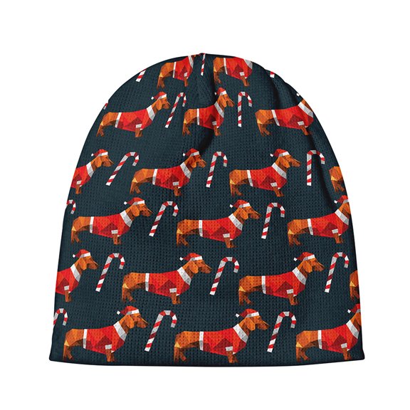 Xmas Dachshund Pattern Print Beanie Hat, Jesus Christian Cuffed Beanie For Men Women