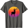 thumbnail image 1 of Xmas Deer Reindeer Elk Wild Animal Silhouette at Sunset T-Shirt, 1 of 2