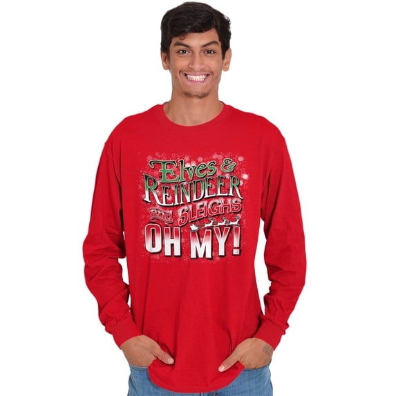 Xmas Elves Reindeer Sleighs Oh My Plus Size Long Sleeve Graphic Tee Shirt Brisco Brands 2X