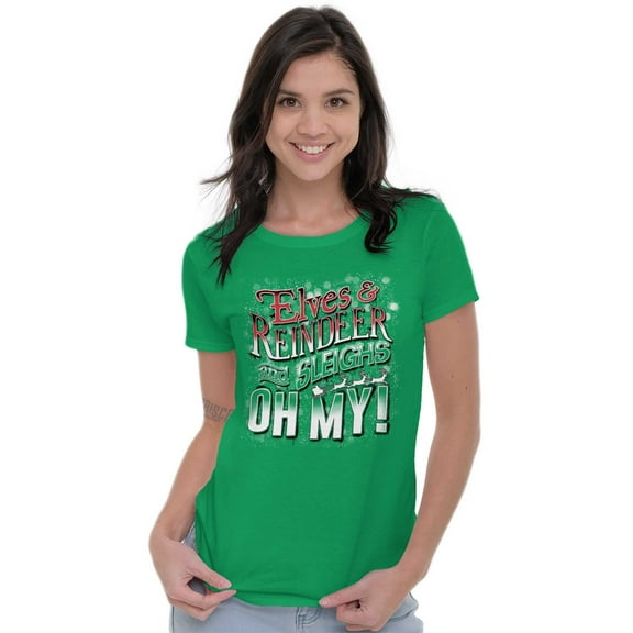 Xmas Elves Reindeer Sleighs Oh My Womens Slim Fit Graphic Tee Brisco Brands S
