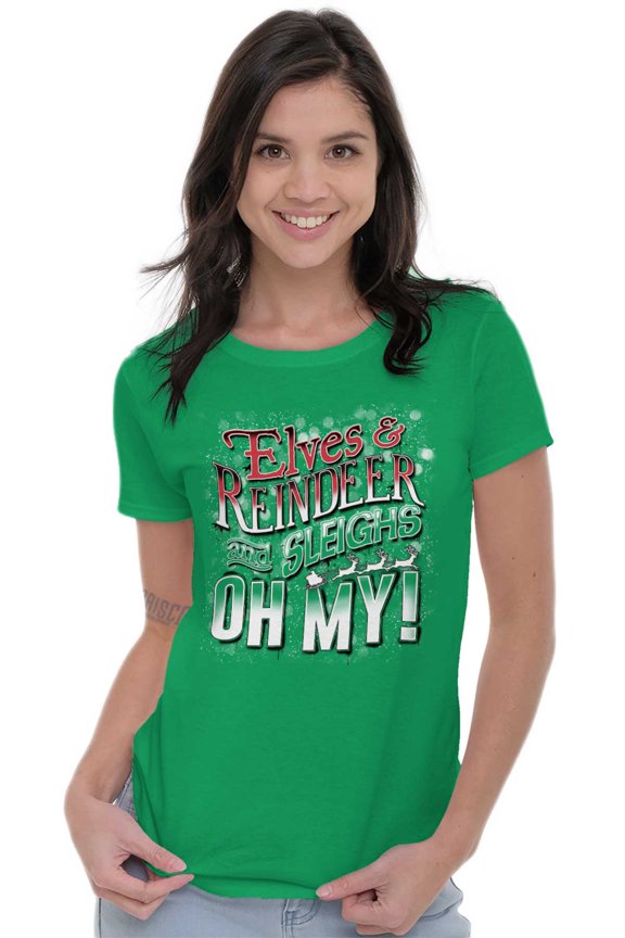 Xmas Elves Reindeer Sleighs Oh My Womens Slim Fit Graphic Tee Brisco Brands M